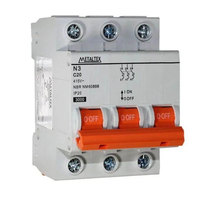 MINI DISJUNTOR 3KA 3 PÓLOS CURVA C 20A N3-3C20 I18592 004.051