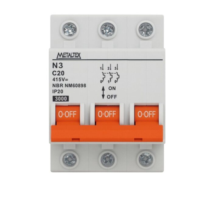 MINI DISJUNTOR 3KA 3 PÓLOS CURVA C 20A N3-3C20 I18592 004.051