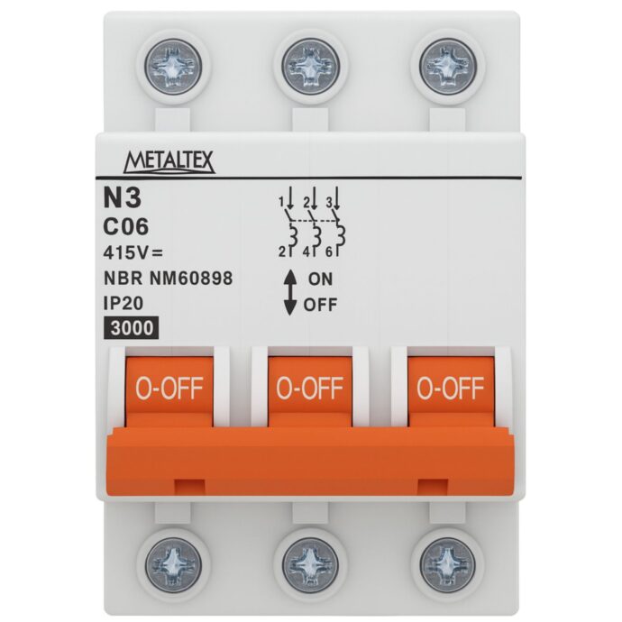 MINI DISJUNTOR 3KA 3 PÓLOS CURVA C 6A N3-3C06 I18589 004.048