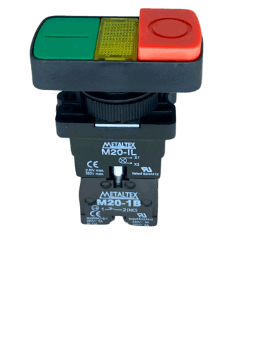 BOTÃO DP ILUM 22MM PLST VD/VM 24V 1NA+1NF P20IDL-Y7-1C 009.053