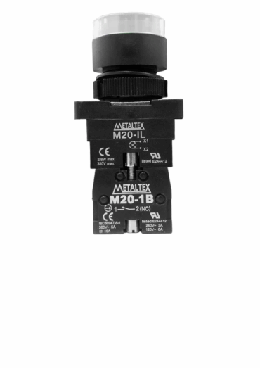 PULSADOR ILUM 22MM PLSTC BR 24V 1NA+1NF P20IGR-W7-1C 009.553