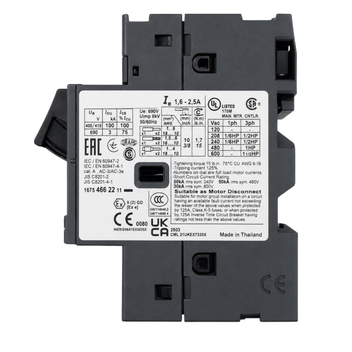DISJUNTOR TERMOMAGNETICO TESYS GV2 1.6-2 GV2ME07 003.019