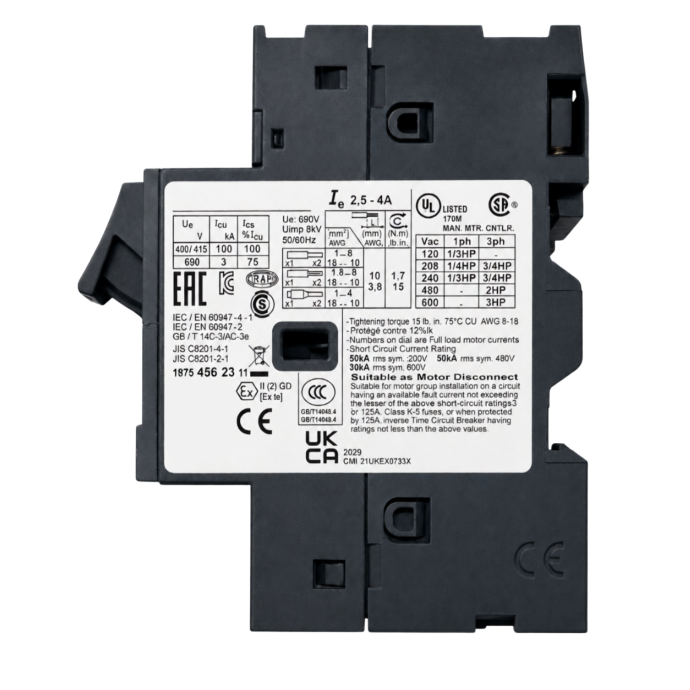 DISJUNTOR TERMOMAGNETICO TESYS GV2 2.5-4 GV2ME08 003.020