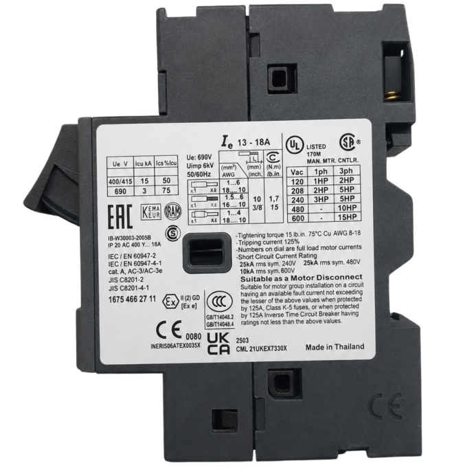 DISJUNTOR TERMOMAGNETICO TESYS GV2 13-18A GV2ME20 003.024