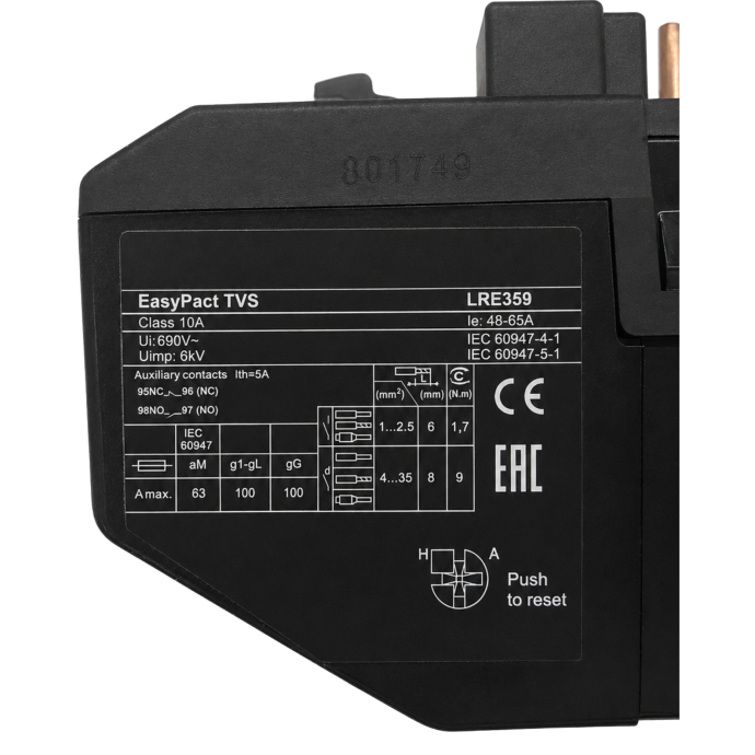 RELE TERMICO TESYS E CALSSE 10 48-65A 1NA+1NF LRE359 022.137